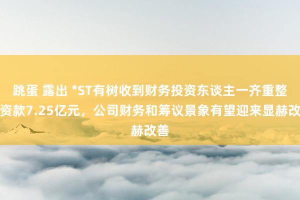 跳蛋 露出 *ST有树收到财务投资东谈主一齐重整投资款7.25亿元，公司财务和筹议景象有望迎来显赫改善