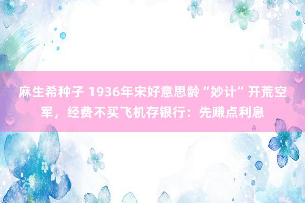 麻生希种子 1936年宋好意思龄“妙计”开荒空军，经费不买飞机存银行：先赚点利息
